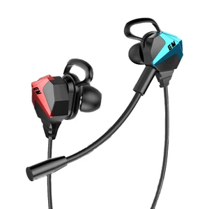 game earphone with mic wired headphones double horn 3 5mm handfree 8d stereo hifi bass earbuds music running sport headset free global shipping