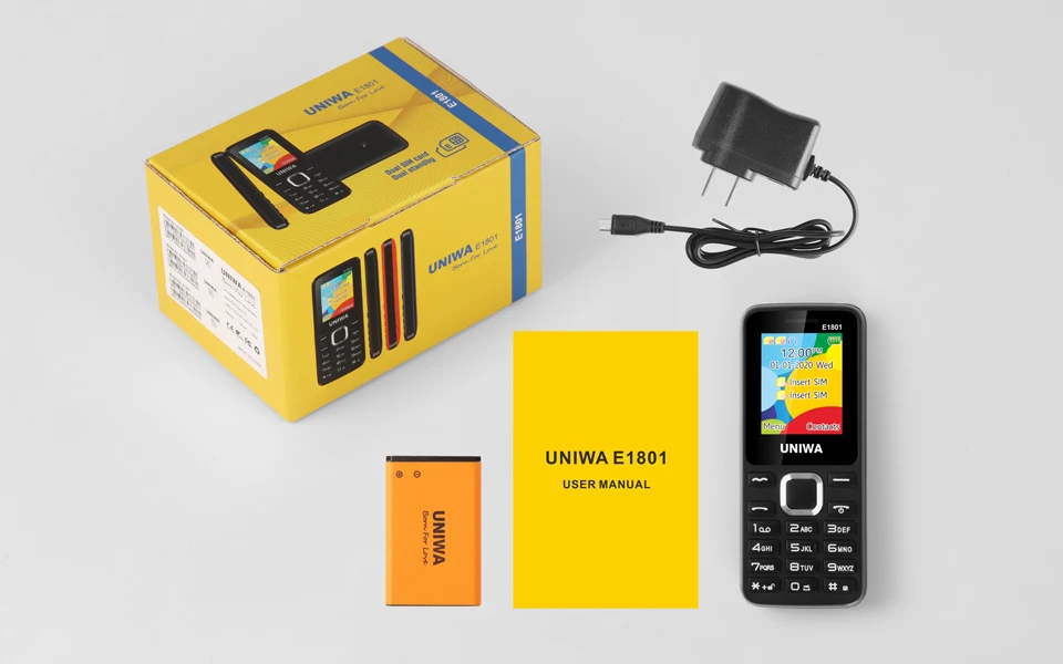 uniwa e1801 2g gsm bar feature mobile phone dual sim cellphone for elder wireless fm radio support tf expansion vibrator free global shipping