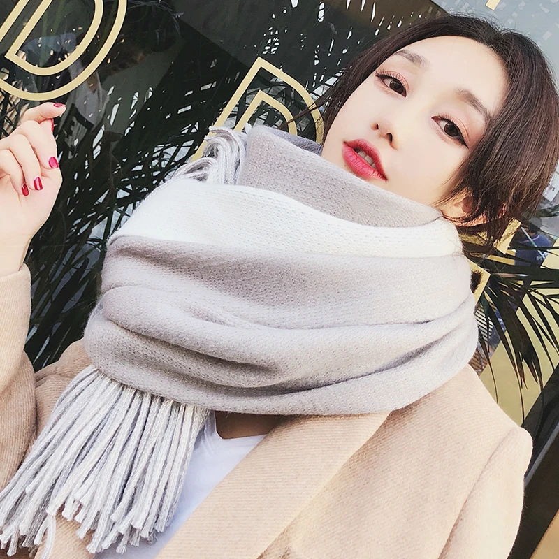 Зимнее вязаное одеяло шарфы для женщин толстые шали и обертывания с кисточкой
