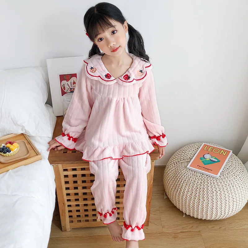 

Одежда для маленьких девочек, пижамный комплект, фланелевая флисовая одежда для сна для малышей, теплая одежда для сна с медведем, детский д...