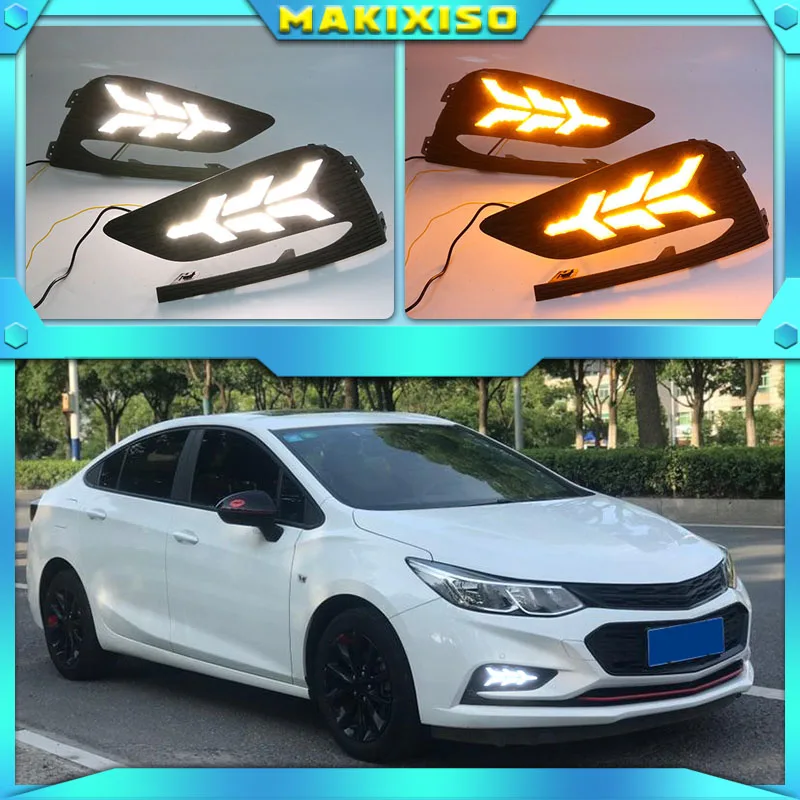 Светодиодные дневные ходовые огни для Chevrolet Cruze 2016 2017 2018 2 шт. динамические желтые
