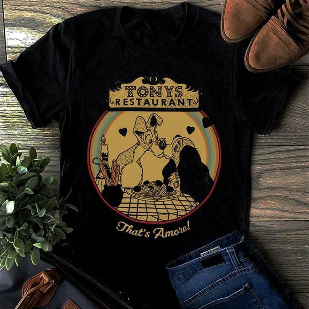 Леди и бродяга Tonys Ресторан that's Amore Для мужчин футболка хлопок S 3Xl свободные