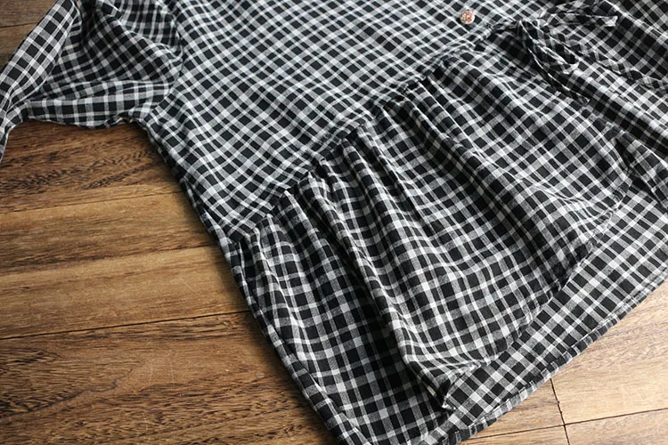 

Autumn New Style Plaid 2020 Cotton Linen Shirt O-Neck Loose Lace Shirt Women Top Mori Girl Long Sleeve Women Tops