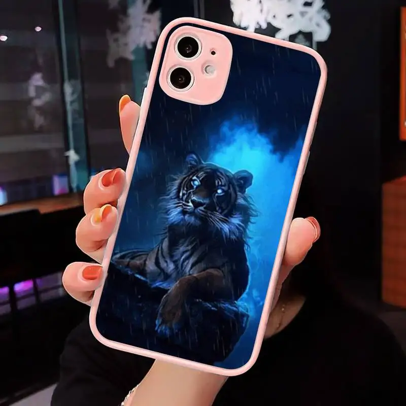 

Ferocious tiger fashion cool Phone Case Pink matte transparent For iPhone 7 8 x xs xr 11 12 pro plus max mini Clear Funda