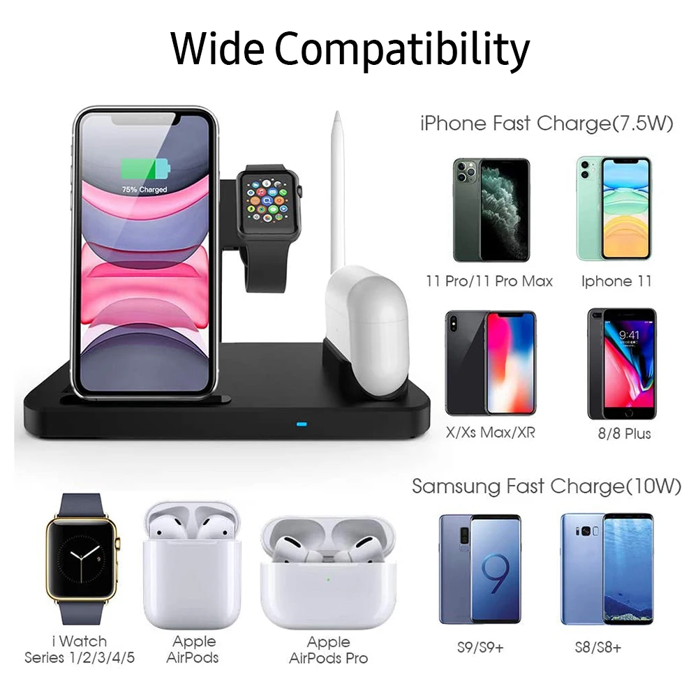 

4-in-1 Wireless Fast Charger Portable Folding Wireless Charging Station Compatible with iPhone/iWatch/Airpods/Apple Pencil