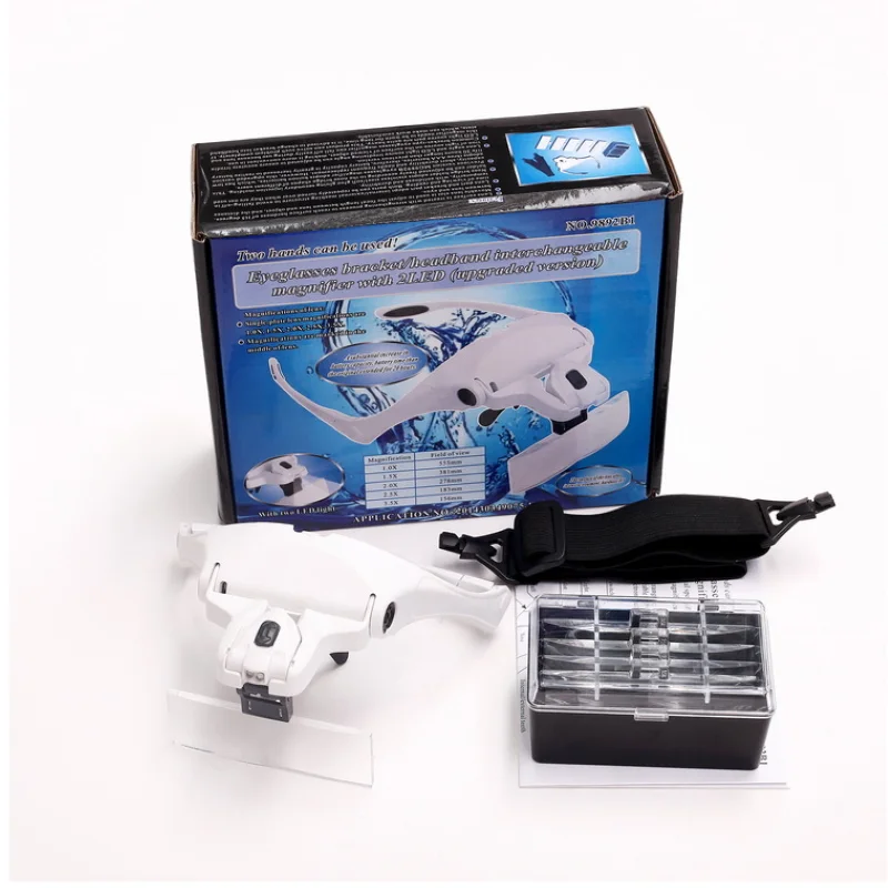 

Diamond Painting Embroidery 1.0X 1.5X 2.0X 2.5X 3.5X Adjustable 5 Lens Loupe LED Light Headband Magnifier Glass With Lamp