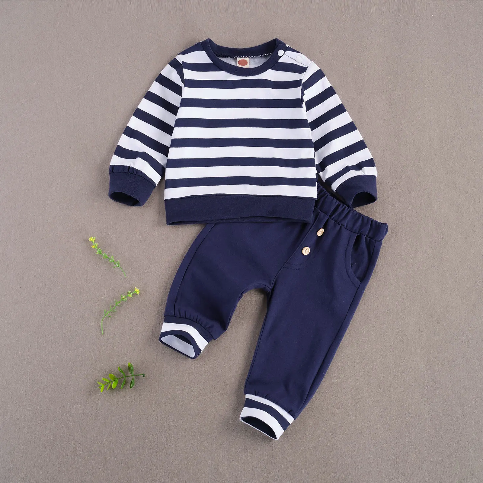 

Pudcoco Одежда для новорожденных мальчиков осень ранняя зима длинные брюки с длинным рукавом и круглым вырезом полосатые эластичные длинные штаны с карманами комплект из 2 предметов