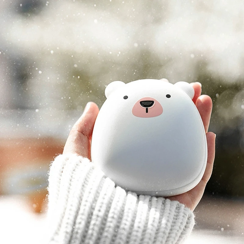 Cute Cartoon Penguin Polar Bear Electric Hand Warmers USB Rechargeable Double-Side Heating Pocket Power Bank Warmer images - 6
