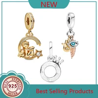 s925 sterling silver pan charm golden angel and meteor pendant fit pandora women bracelet necklace diy jewelry