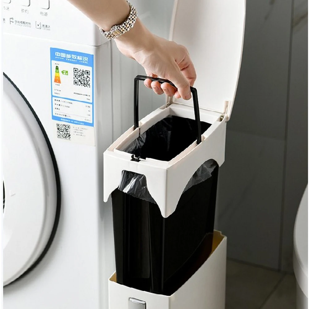 

Narrow Trash Can Toilet Brush Set Bathroom Plastic Waste Bin Dustbin Kitchen Garbage Bucket Trash Bin Household Cleaning Tools