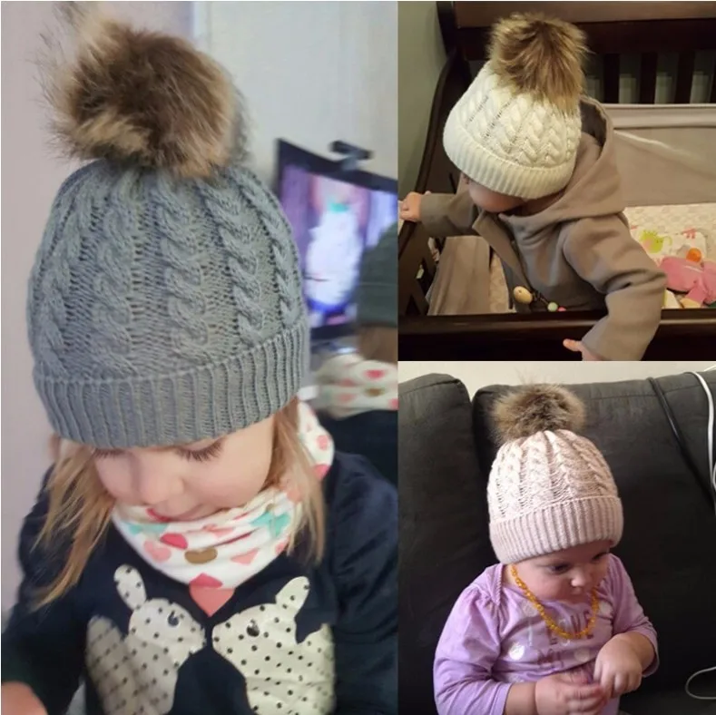 Womens Mother Baby Matching Knitting Pom Bobble Hat Kids Winter Warm Beanie Cap