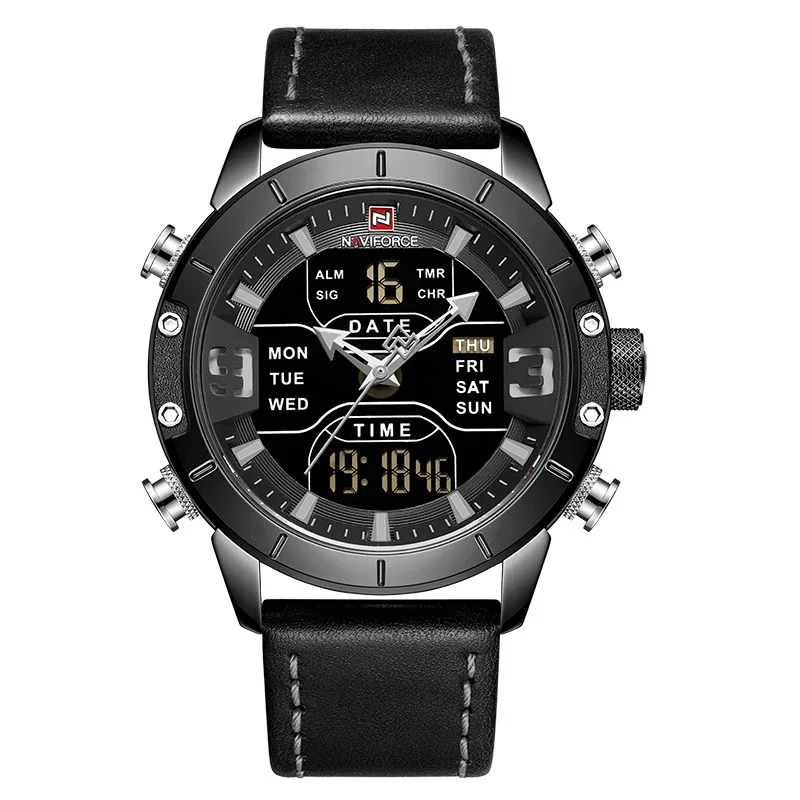 L-black Люксовый бренд NAVIFORCE Модные кварцевые мужские часы военные наручные часы спортивные мужские часы светодиодный цифровые водонепроницаемые часы Reloj HOmbre - Цвет: L-black