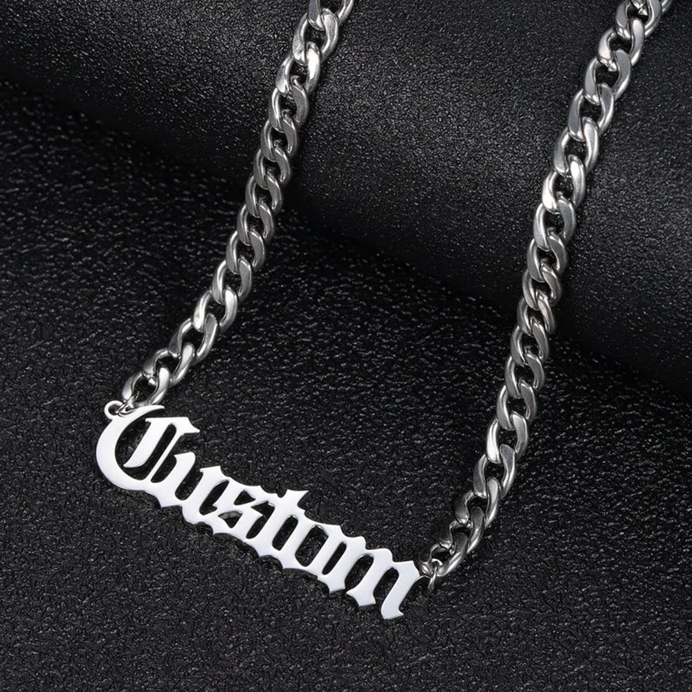 

Viking Sword Personalized Custom Name Necklace Old English Stainless Steel Cuban Chian for Women Vintage Jewelry Accessories