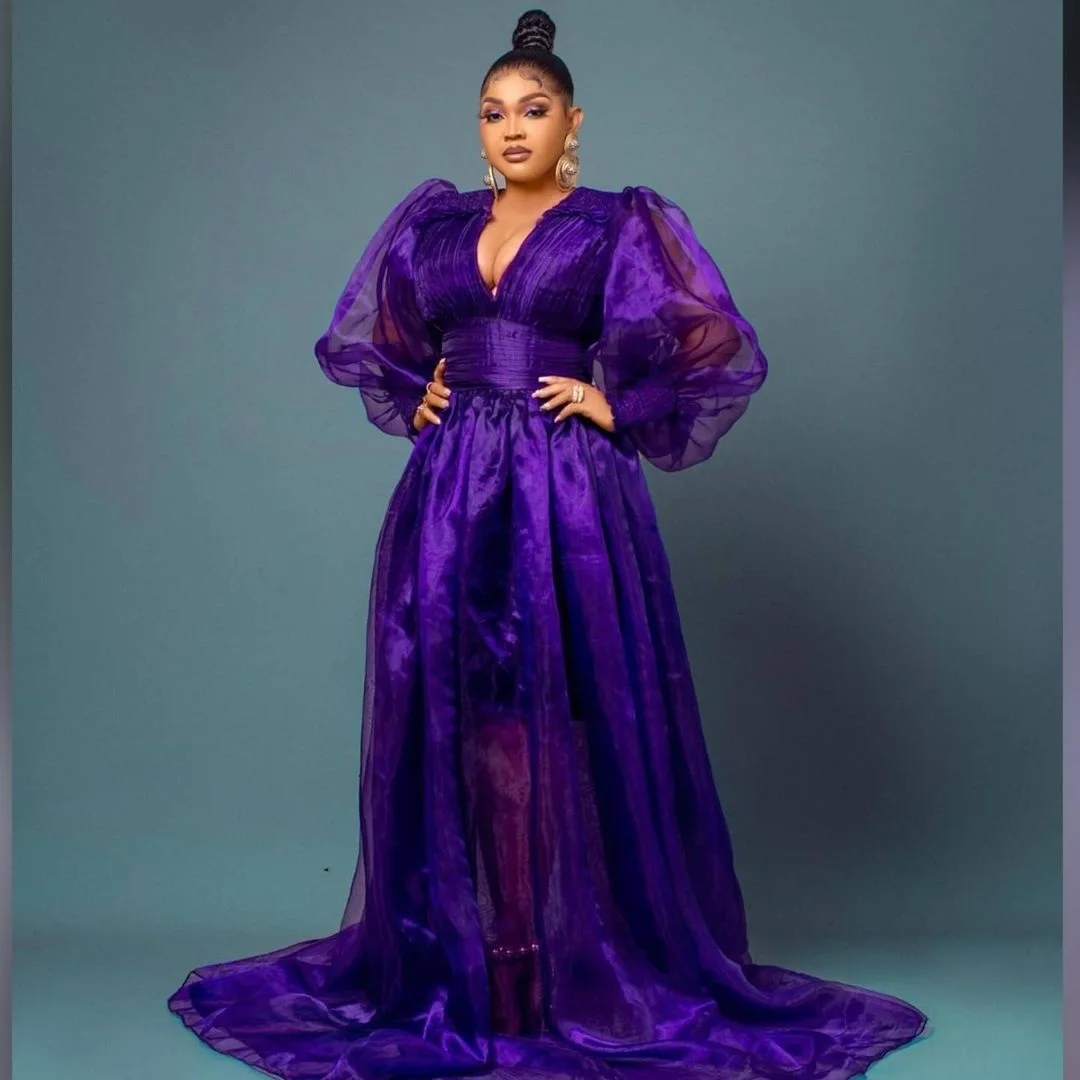 

Aso Ebi Purple Elegant Prom Dresses Puff Long Sleeves Long Organza A-line Women Evening Cocktail Gowns Plus Size Custom Made