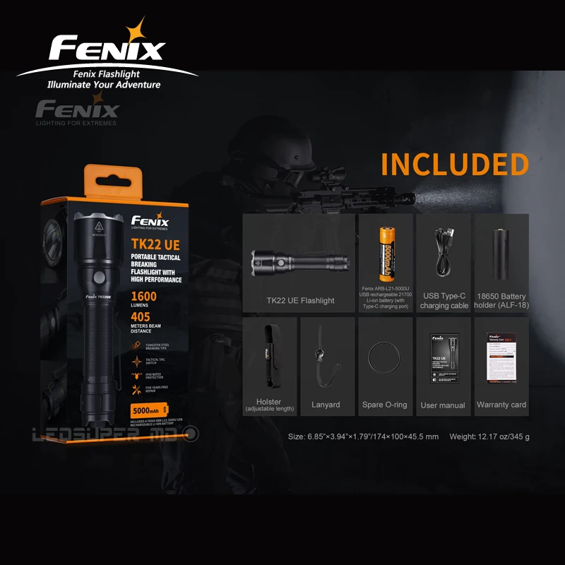 Классическое тактическое обновление Fenix TK22 UE 1600 люмен фонарь с литий ионной