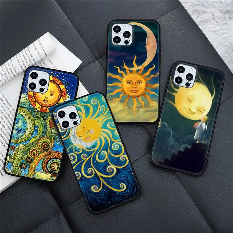 

Funny Sun Moon Face Phone Case for iPhone 11 12 13 pro XS MAX 8 7 6 6S Plus X 5S SE 2020 XR mini