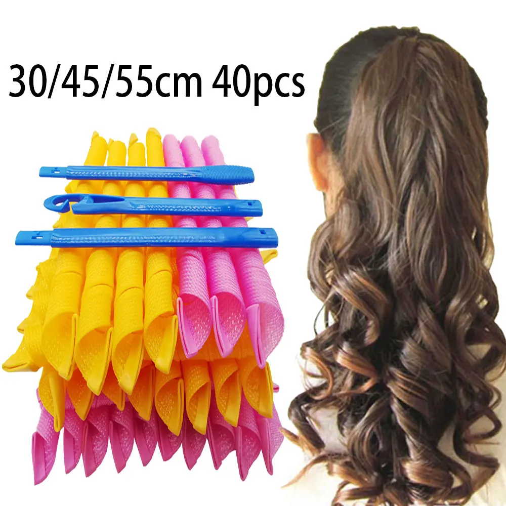 

40pcs Hair Rollers (30/45/55/cm) Snail Shape Not Waveform Spiral Round Curls Hair Curler Soft Hair Curler Magic Hair Curlers DIY