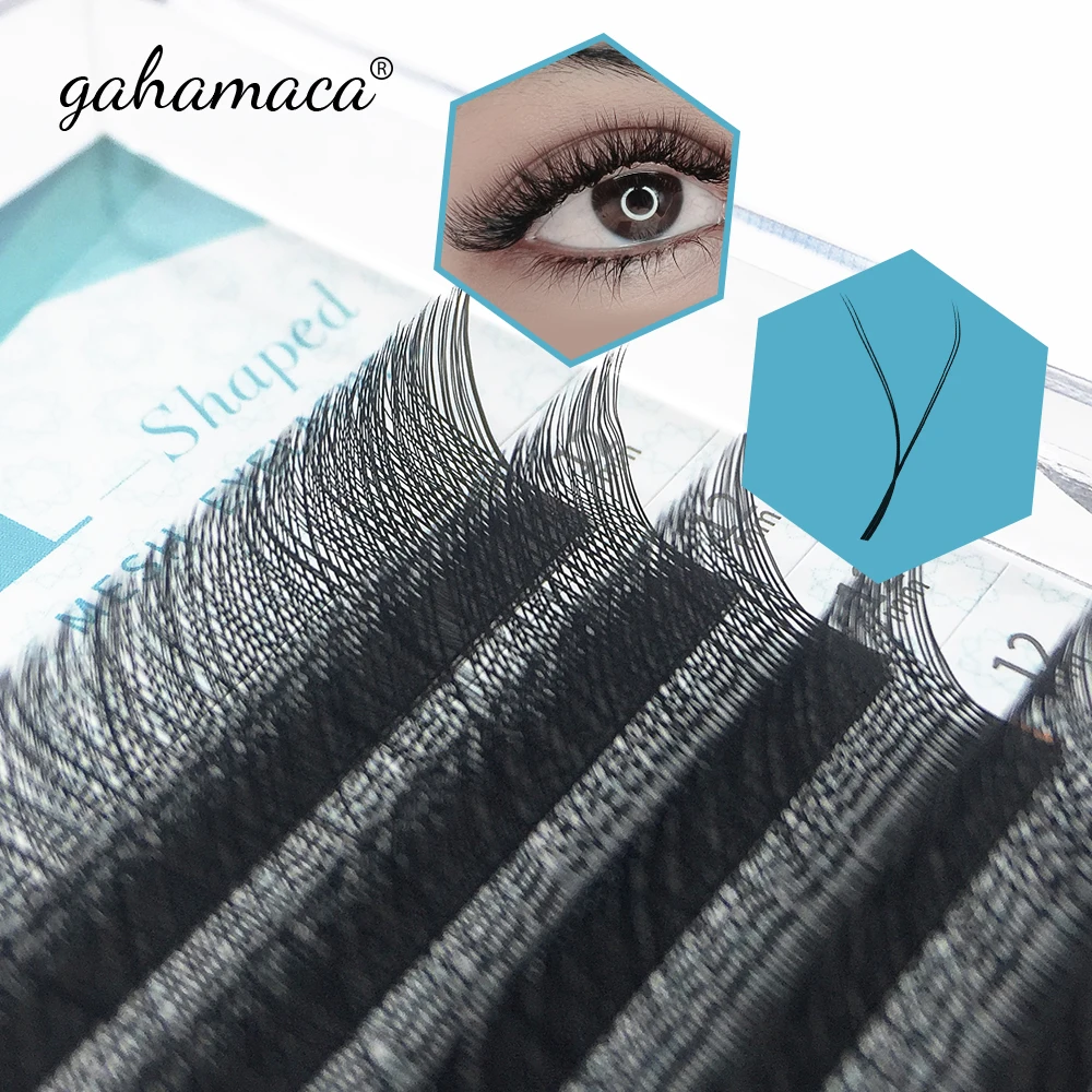 

GAHAMACA YY Shape Hand Woven Premium Mink Soft Light Natural Eyelashes Extension L/LU Mesh Net Cross False Lashes Individual