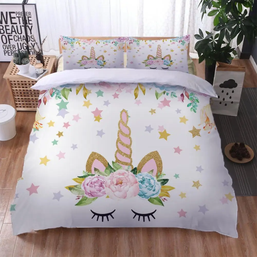 2/3 шт Единорог Мягкий 100% полиэстер комплект постельного белья с принтом Глаза