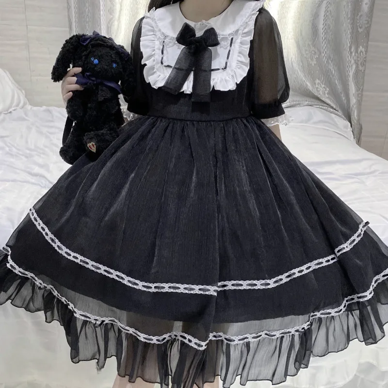 

Women Black Lolita Dress Japanese Anime Cosplay Costume Girls Kawaii Pink Princess Tea Comic Doll Cos Dresses Party Evening Gown