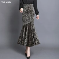 tiyihailey free shipping 2020 high waist long maxi skirts for women s 3xl mermaid style autumn and winter stretch leapard velvt