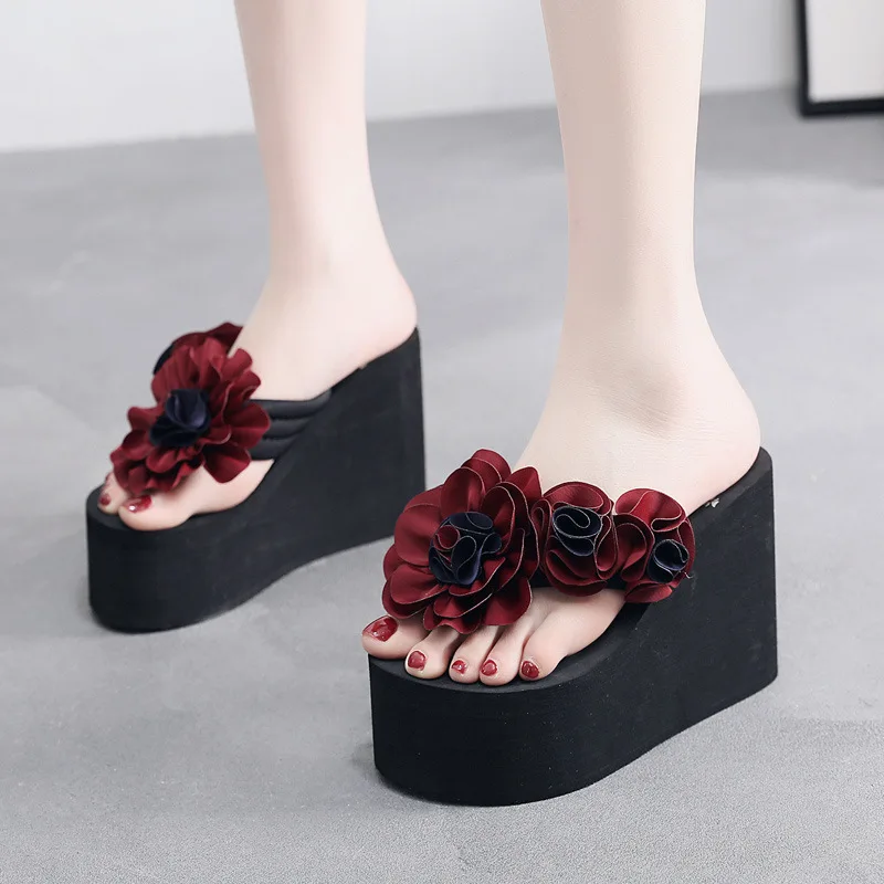 Шлепанцы женские на танкетке с цветами размер 41 повседневные летние | Обувь