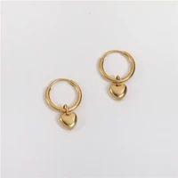 trendy earring pvd finish dainty heart pendant hoop earring stainless steel tarnish free jewelry wholesale