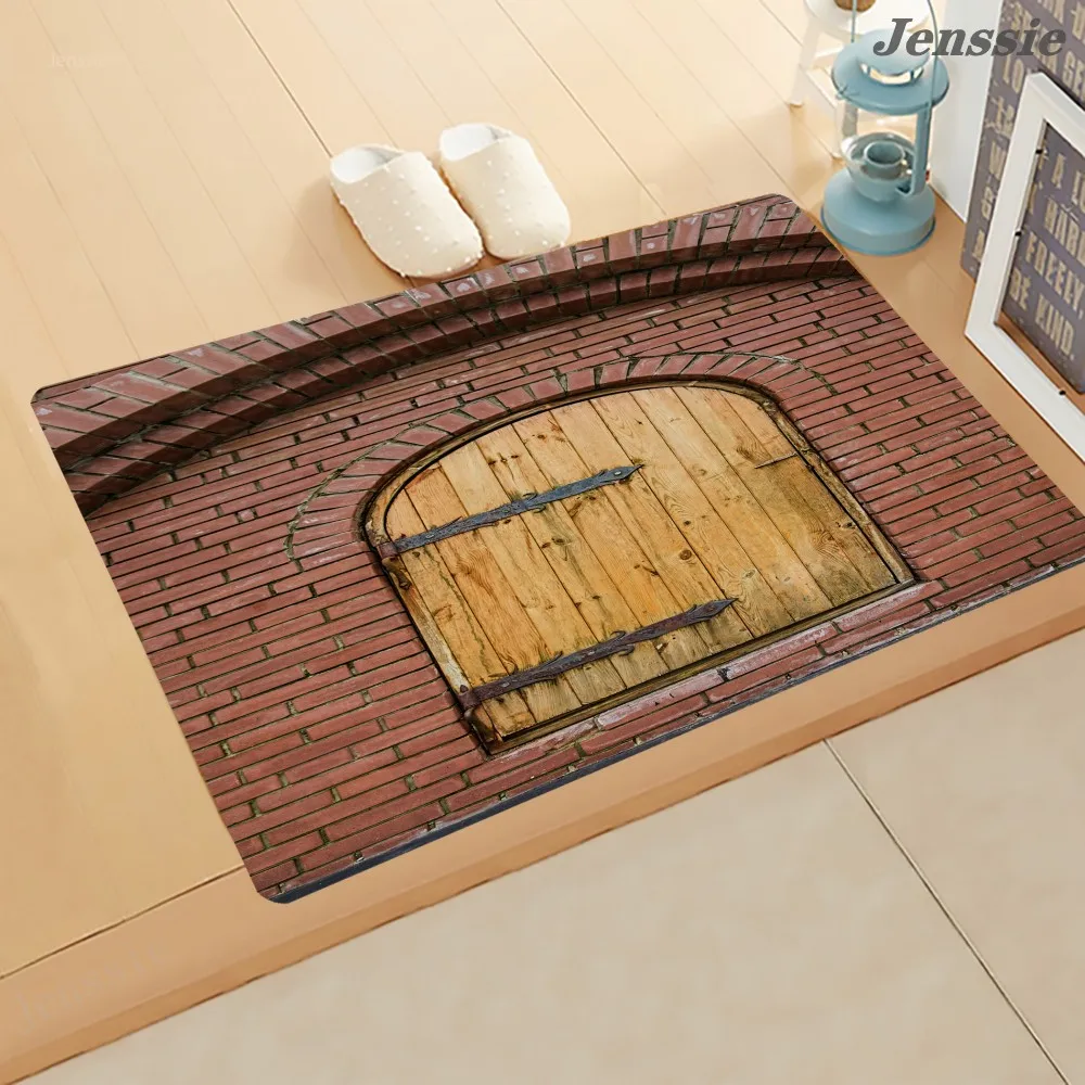 

Vintage Wooden Door Printing Home Entrance Door Mat Rural Art Building Mat Carpet Bathroom Non-slip Small Mat Home Decor