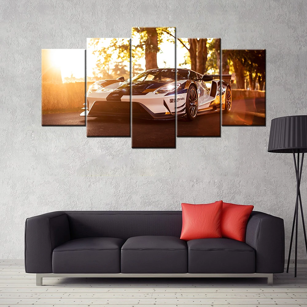 Модульные картины Настенная картина HD принты 5 шт. Ford GT Mk II спортивный автомобиль - Фото №1