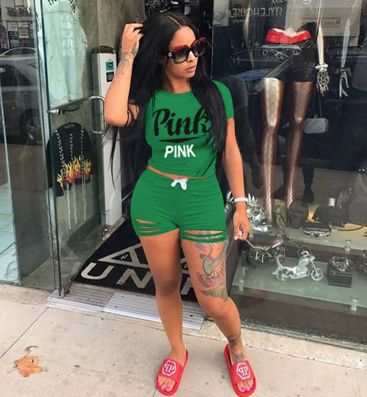 

2018 Pink Letter Print 2 Piece Set Tracksuit Women Top And Hollow Pants Casual Outfit Sweatshirts Two Pcs Sportwear 3XL Dropship