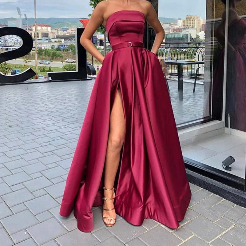 

Новое поступление Вечерние платья на утренник Праздничное платье Robe De Soiree розовое атласное сексуальное платье без бретелек длинное платье ...