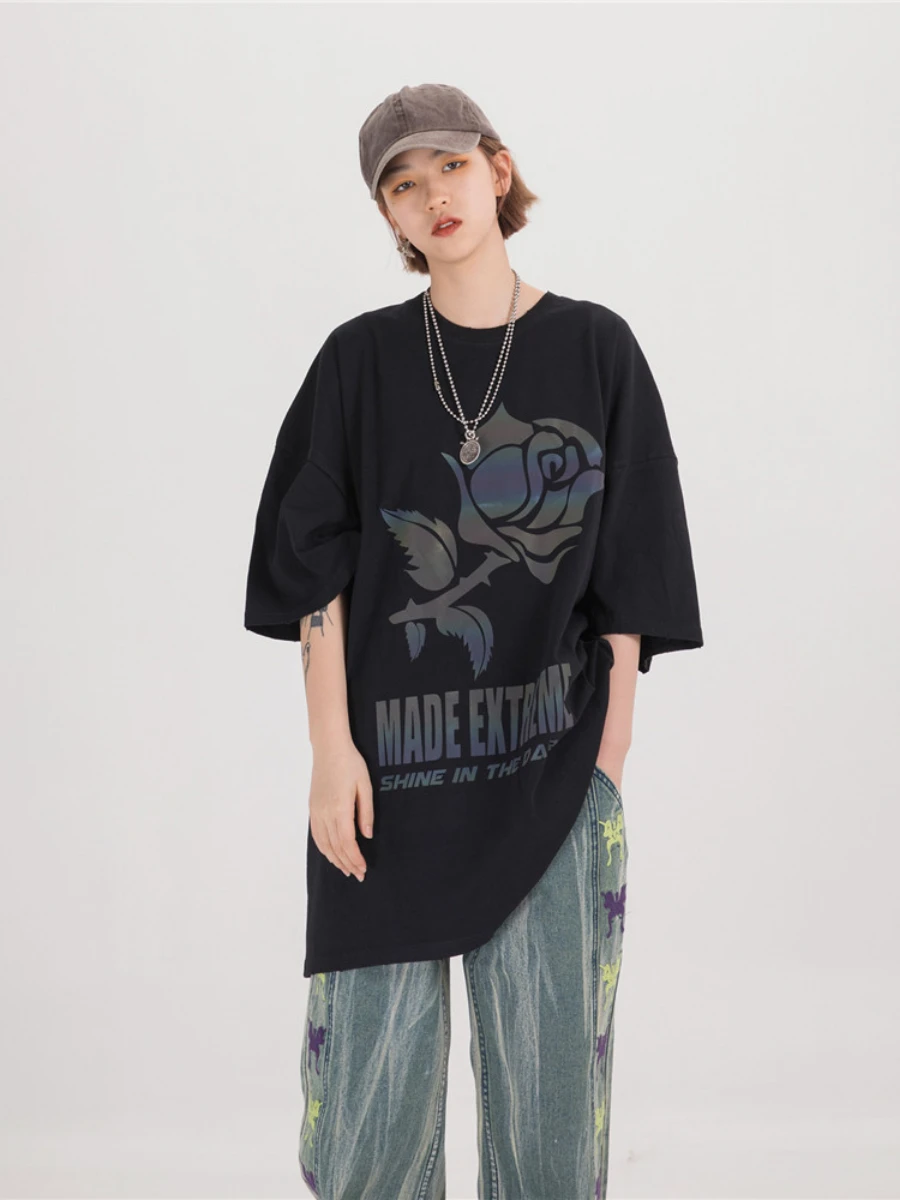 

Men Cotton T Shirt Oversized T-shirt Men's Clothing Tshirts Graphic Anime Comfortable Hip-hop The Letter The Roses Cool