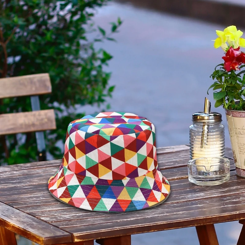 

Unisex Color Geometric Bucket Cap Fisherman Hat UV Protection Sun Hats for Outdoor Activities Snug Fit All Day Wear