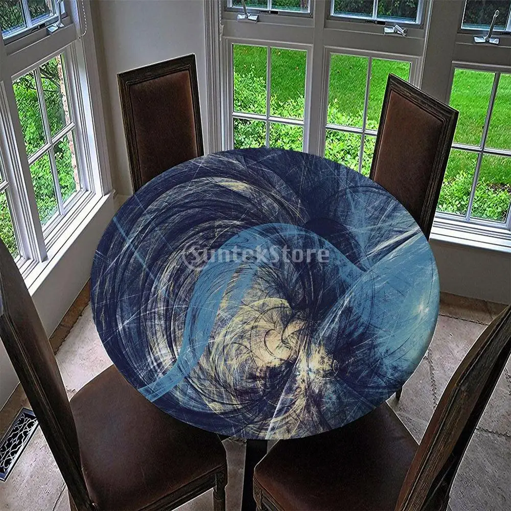 Runde Elastische Tischdecke Tisch Abdeckung Wasserdicht Nicht-slip Tisch Abdeckung Tuch mit Digitaldruck 3D muster