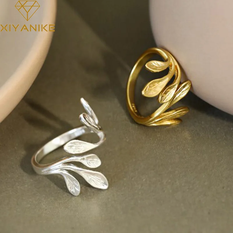 

XIYANIKE 925 Sterling Silver Korean Fashion INS Olive Leaf Ring Female Minimalist Trend Unique Design Open Ring Handmade Jewelry