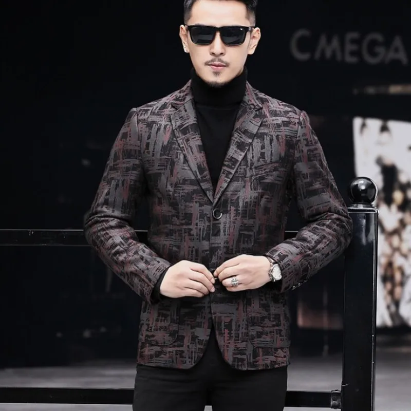 Brand Real Leather Jacket Men Fashion Office Single Breasted Sheepskin Blazer Casual Printed Suit Jacket Plus Size 4XL
