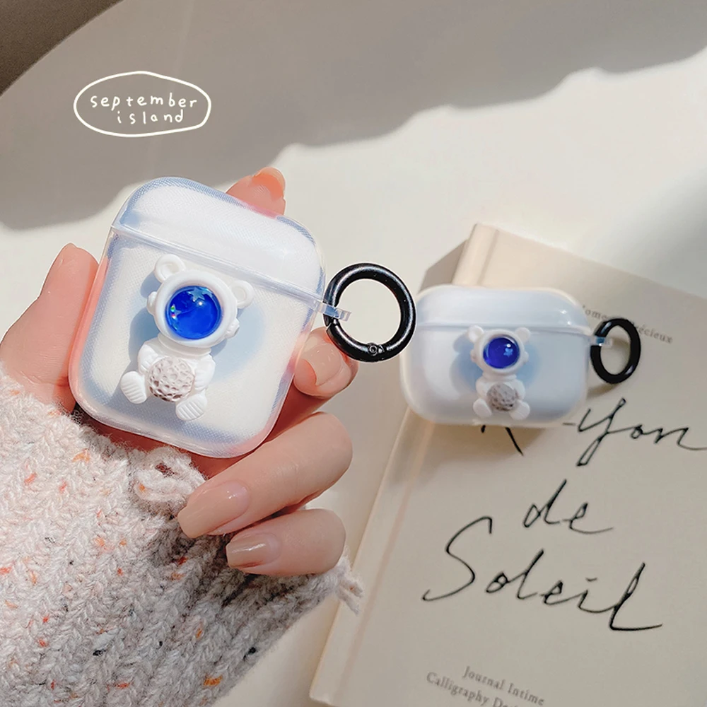 

Cute Astronaut Bear Rabbit Dreamy Cover for Apple Airpods 1 2 Case for AirPods Pro Case with Keychain Earphone Transparent Case