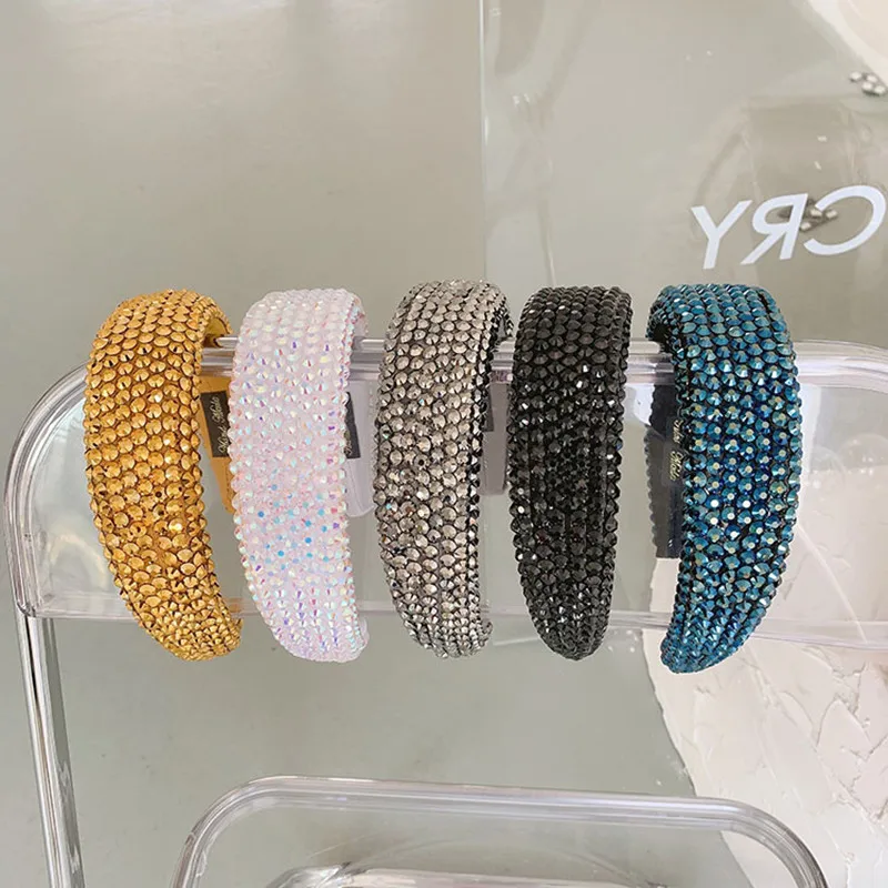 

Rhinestone wide-brimmed sponge headband Baroque hair accessories woman full diamond sequin hairband wild hair band headwear new