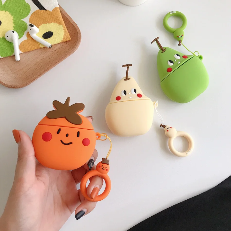 Чехол для Airpods с милым мультяшным рисунком, чехол для наушников s для Apple Airpods 2, фруктовый клубничный персик, чехол для наушников, наушники с кольцом
