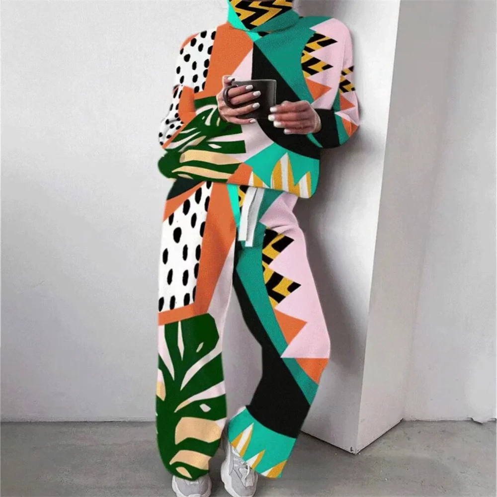 

Two Piece Set Women Autumn Casual Long Sleeve Top Elastic Waist Pants Sets Female Printed Harajuku Sweatshirts Chandals Mujer