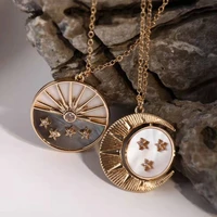 2021 ins sun moon star round dripping oil pendant zircon copper plated gold chain necklace choker for women girl wedding jewelry