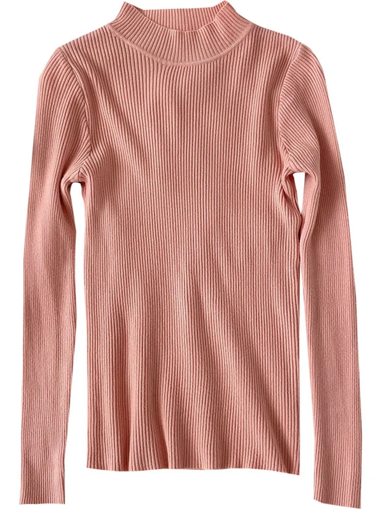 

Yeeloca Spring Versatile Knitted Bottom Sweater Women's Casual Turtleneck Solid Pullovers Gentle Long Sleeve Top