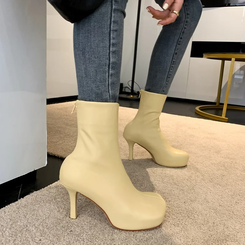 

brand designer ladies high heels zipper candy color fashion shoes round toe platform ankle women boots punk autumn winter boots