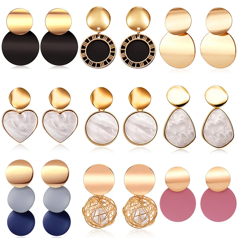 

Fashion Korean Earrings Round Drop Earrings for Woman Statement Geometry Round Acrylic Earrings 2021 Fashion Earings Jewelry