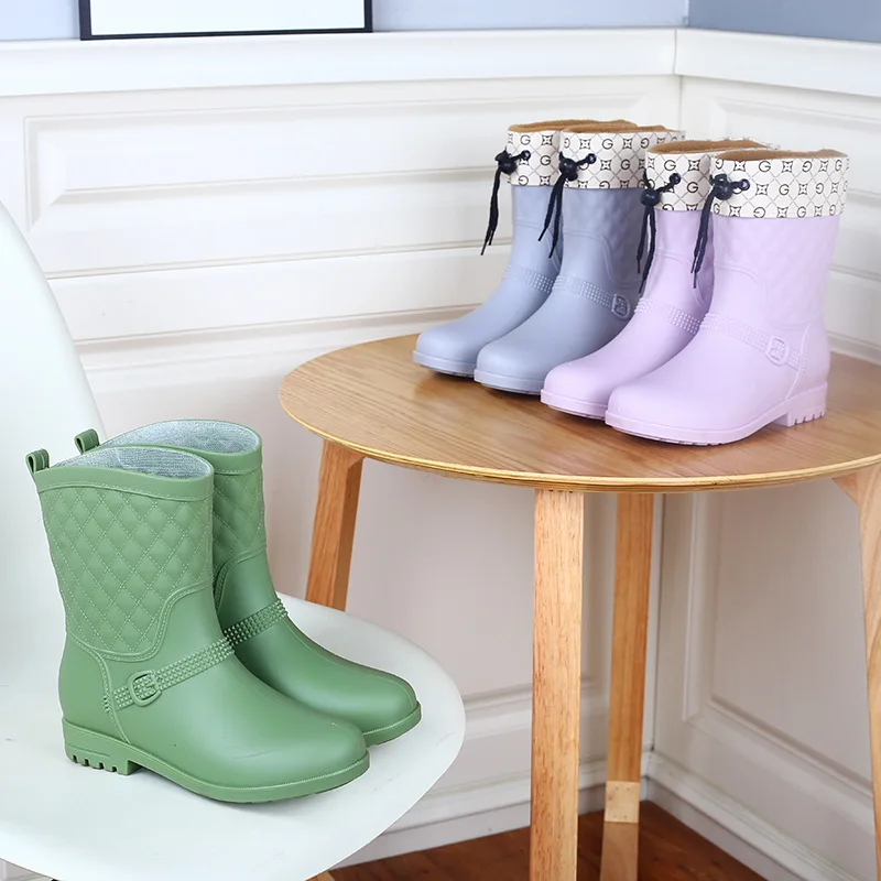 Женская обувь для дождливой погоды со съемным хлопковым рукавом средней длины