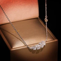 2021 trend delicate female clavicle chain 925 sterling silver feather leaf micro pave dazzling zircon pendant necklace for women