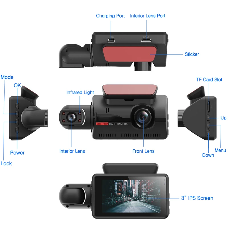 

Dual Lens Dash Cam 3-Inch IPS Video Recorder FHD 1080P DVR 2 Cam Night Vision Dash Cam Parking Monitor Auto Dashcam Car Camera