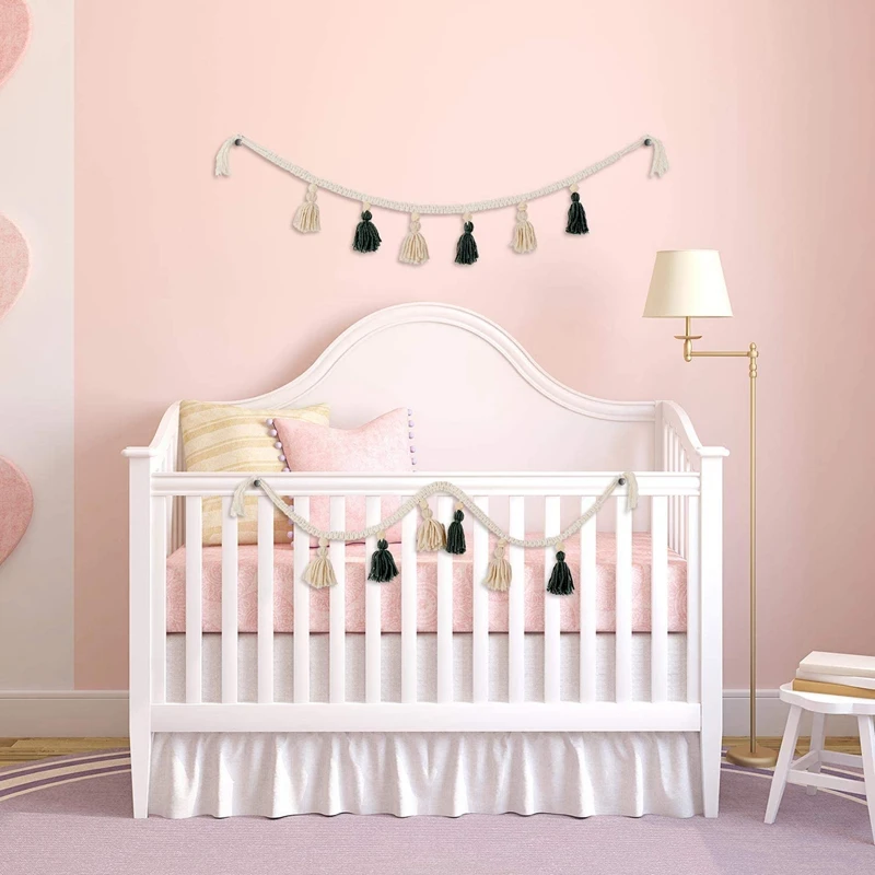 

3 Pieces Bohemian Macrame Woven Cotton Tassel Garland Backdrop Decorative Wall Hangings for Home Nursery Room Decor