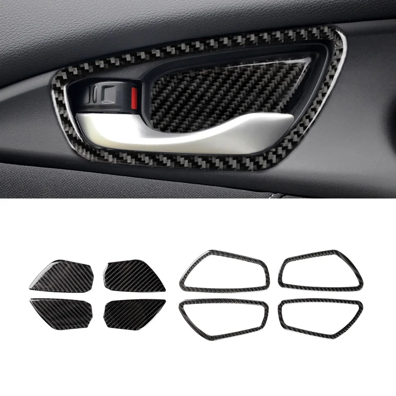 

For Honda Civic 10th Gen 2016 2017 2018 2019 Car Carbon Fiber Interior Door Handle Panel Door Bowl Cover Protective Trim