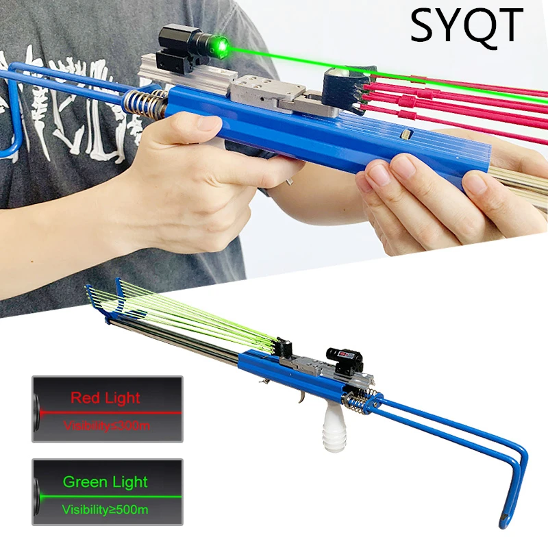 New Powerful Stainless Steel Long Rod Hunting Slingshot 12 Strands Powerful Rubber Band Red/Green Laser Outdoor Toy Catapult